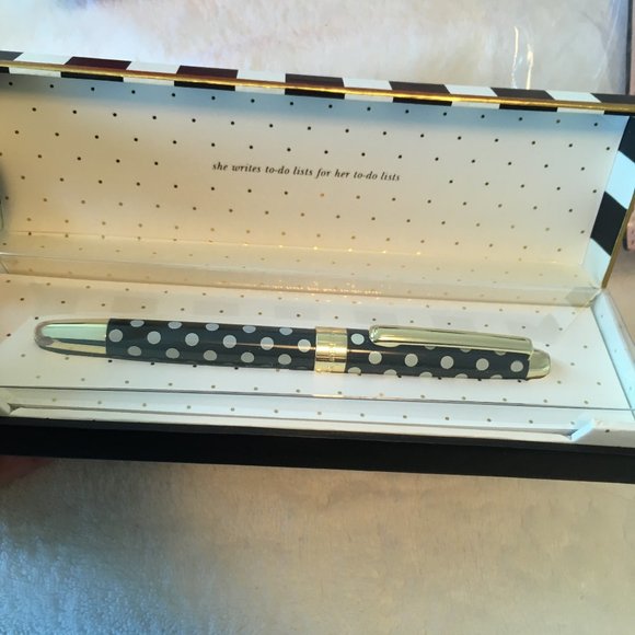 kate spade to do list ballpoint pen black white polka dot nwt - Picture 6 of 12